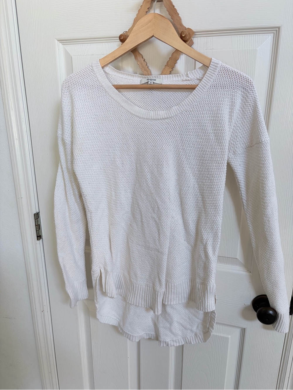 Madewell Cream Waffle Knit Sweater Top, high/low, size M